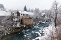 Beautiful and magic waterfalls during winter at Slunj, Croatia, Europe