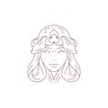 Beautiful magic woman portrait flower hairstyle minimal line logo for hairdresser stylist vector