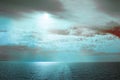 Beautiful magical dramatic sunset over the sea, turquoise color background Royalty Free Stock Photo