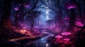 Beautiful magical forest with glowing lights and mushrooms Royalty Free Stock Photo