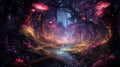 Beautiful magical forest with glowing lights and mushrooms Royalty Free Stock Photo