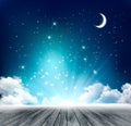 Beautiful magical night background with moon and stars. Royalty Free Stock Photo