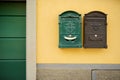 Beautiful mailboxes on medieval cobblestone streets of Bergamo, Lombardy, Italy