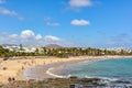 Beautiful main beach of Costa Teguise, a touristic resort on Lanzarote island