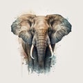 Beautiful majestic elephant on white background, artistic drawing. Generative Ai