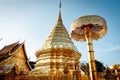 Beautiful Majestic Gold Pagoda of Spirituality Worship Place in Thailand. Historical Ancient Temple With Architecture Art of Doi