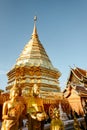 Beautiful Majestic Gold Pagoda of Spirituality Worship Place in Thailand. Historical Ancient Temple With Architecture Art of Doi