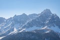 Beautiful majestic kronplatz mountain range against clear blue sky in winter Royalty Free Stock Photo