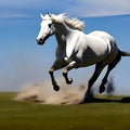 A beautiful majestic white horse running illustration, fast pony, racing purebred stallion, generative ai Royalty Free Stock Photo