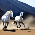 A beautiful majestic white horse running illustration, fast pony, racing purebred stallion, generative ai Royalty Free Stock Photo