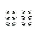 Beautiful make-up green and grey woman eyes collection with black eyebrow isolated on white background for logo design, beauty sal
