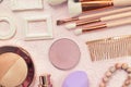 Beautiful makeup brushes, professional cosmetic tools and beauty products