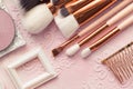 Beautiful makeup brushes, professional cosmetic tools and beauty products