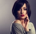 Beautiful makeup elegant woman with bob short hair style an Royalty Free Stock Photo