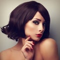 Beautiful makeup woman with black hairstyle and red lipstick