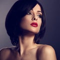 Beautiful makeup woman with perfect face, short black hair style Royalty Free Stock Photo