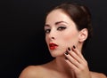 Beautiful makeup woman with red lips and black nails Royalty Free Stock Photo