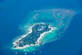 Beautiful Maldives island landscape. Beach, blue sky and luxury water villas