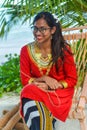 Beautiful maldivian woman in national dress smiling