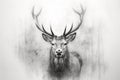 Beautiful male deer in pencil sketch, generative ai Royalty Free Stock Photo