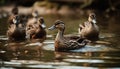 Beautiful mallard duck family swimming in a peaceful pond generated by AI Royalty Free Stock Photo