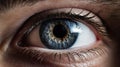 Beautiful man eye with gorgeous gray iris, closeup shot. Generative Ai