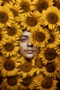 Beautiful man portrait with sunflowers portrait background beauty portrait photoshoot