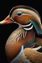 Beautiful Mandarin Duck Close Up. Colorful and Vibrant Animal. Royalty Free Stock Photo