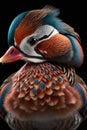 Beautiful Mandarin Duck Close Up. Colorful and Vibrant Animal. Royalty Free Stock Photo