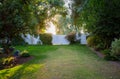 Beautiful manicured lawn in a spring garden.