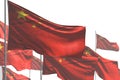 Beautiful many China flags are waving isolated on white - any celebration flag 3d illustration