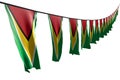 pretty independence day flag 3d illustration - many Guyana flags or banners hanging diagonal with perspective view on string