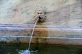 Marble water fountain with whimsical face as spout, Hall of Springs, Saratoga,New York, 2018