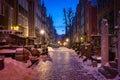 Beautiful Mariacka street in Gdansk at snowy winter, Poland