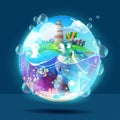 beautiful marine life with various types of coral reefs and colorful fish with 3d concept