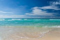 Beautiful marine view on caribbean sea coast line with clean wavy surf ocean water on sandy beach at sunny day Royalty Free Stock Photo