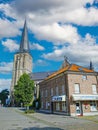 Beautiful market square in german lower rhine village with medieval church tower