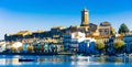 Scenic lake Bolsena lago di Bolsena with view of medieval fish