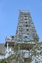 COIMBATORE , INDIA - 5 March 2022 beautiful marudhamalai lord god murugan temple gopuram tower view. Royalty Free Stock Photo