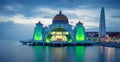 Masjid Selat mosque in Melaka city in Malaysia at night