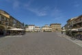 The beautiful Matteotti square in triangular shape in the historic center of Greve in Chianti, Florence, Tuscany, Italy
