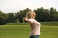 Beautiful mature woman outdoors on summer day Royalty Free Stock Photo