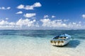 Beautiful Mauritius view with blue ocean and boat Royalty Free Stock Photo