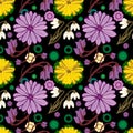 Beautiful mauve and yellow floral repeating pattern Royalty Free Stock Photo