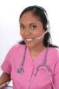 Beautiful Medical Receptionist Wearing Headset Royalty Free Stock Photo