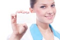 Beautiful Medical Science Woman with business card Royalty Free Stock Photo