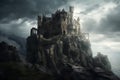 Beautiful medieval castle on the rocks. Fantasy landscape. 3d render