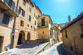 Beautiful medieval street with old houses at Montepulciano. Tuscany, Italy Royalty Free Stock Photo