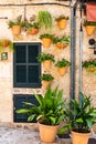 Beautiful Medieval Streets of Valldemossa Village with pots and garden, Mallorca, Spain Royalty Free Stock Photo