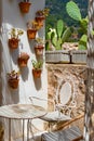 Beautiful Medieval Streets of Valldemossa Village with pots and garden, Mallorca, Spain Royalty Free Stock Photo